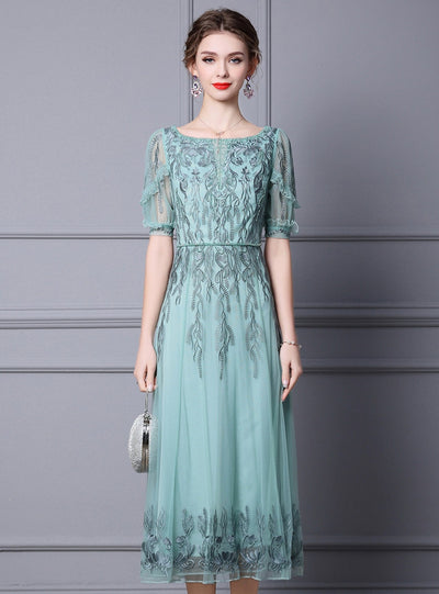 Green Tulle Appliques Beading Mother Of The Bride Dress