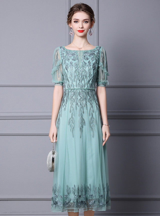 Green Tulle Appliques Beading Mother Of The Bride Dress
