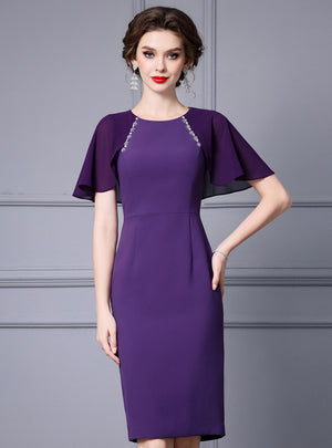 Purple Scoop Neck Mother Of The Bride Dress