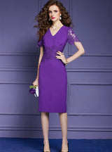Purple V-neck Lace Mother Of The Bride Dress