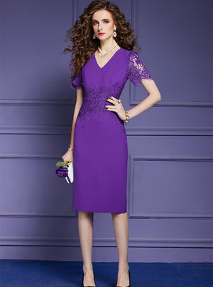 Purple V-neck Lace Mother Of The Bride Dress