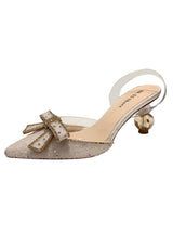 Pointed Bow Rhinestone High-heeled Sandals