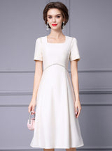 Beige Satin Short Sleeve Mother Of The Bride Dress