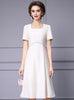 Beige Satin Short Sleeve Mother Of The Bride Dress