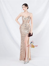Mermaid Sequins Spaghetti Straps Split Prom Dress