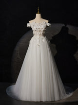 White Tulle 3D Flower Wedding Dress