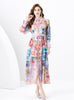 Palace Lapel Lantern Sleeve Long Retro Print Dress