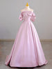 Pink Satin Off the Shoulder Pearls Prom Dress