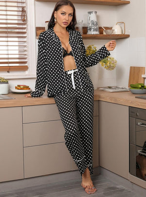 Women's Polka-dot Long-sleeved Pajamas Suit