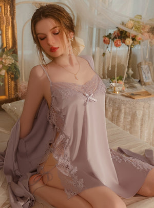 Sexy Satin Stitching Lace Suspender Nightdress