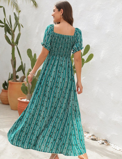 Vertical Striped Printed Slit Dress