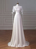 White Satin Square Neck Short Sleeve Wedding Dress
