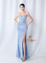 Spaghetti Straps Sequins Beading Prom Dress