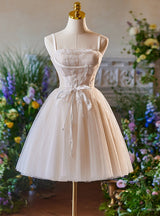 Ivory Tulle Spaghetti Straps Homecoming Dress