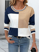 Casual Round Neck Stitching Contrast Sweater