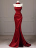Burgundy Mermaid Satin Pleats Prom Dress