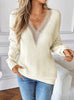 Spliced V-neck Leisure Long-sleeved Sweater