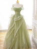 Green Tulle Beading Appliques Prom Dress