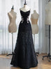 Black Lace Velvet Straps Crystal Prom Dress