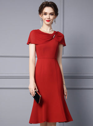 Red Scoop Neck Mother Of The Bride Dress