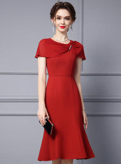 Red Scoop Neck Mother Of The Bride Dress