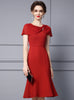 Red Scoop Neck Mother Of The Bride Dress
