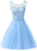 Blue Tulle Beading Crystal Homecoming Dress