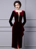 Burgundy Velvet Split Mother Of The Bride Dress