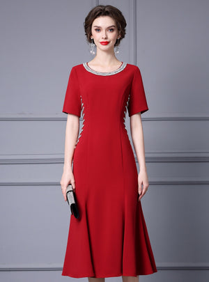 Red Short Sleeve Mother Of The Bride Dress