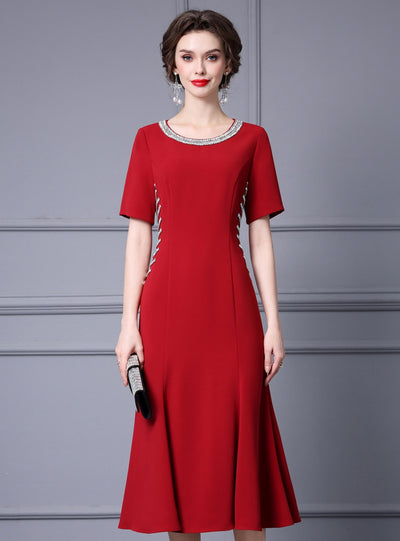 Red Short Sleeve Mother Of The Bride Dress
