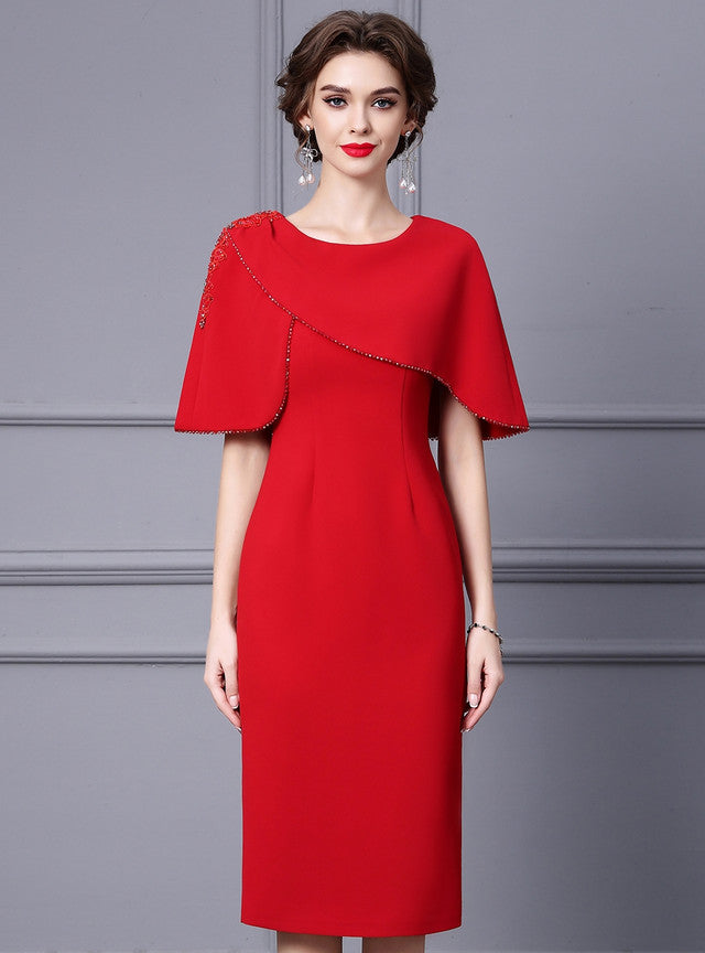 Red Scoop Neck Beading Mother Of The Bride Dress