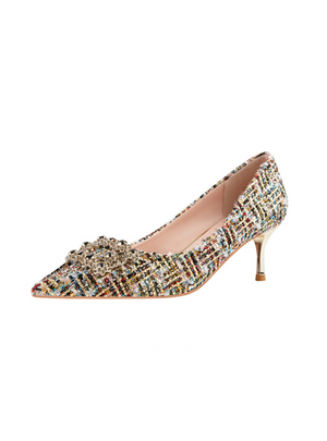 Shallow-mouthed Shiny Rhinestone Buckle High Heels