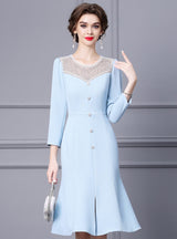 Light Blue Long Sleeve Beading Mother Of The Bride Dress