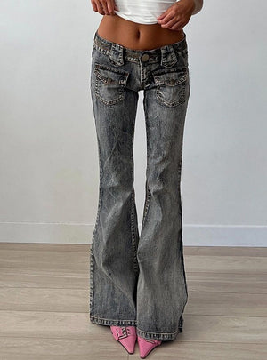 Low Waist Flanging Pocket Jeans