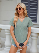 Solid Color V-neck Loose Short Sleeve T-shirt