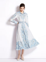 Printed Long Sleeve High Waist Slim Dress