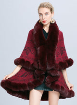 Double Jacquard Knitted Fur Shawl Cloak