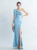 One Shoulder Split Pleats Lace Prom Dress