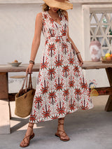 High Waist Printed Sleeveless V-neck Dress