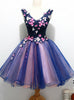 Blue Tulle V-neck Appliques Homecoming Dress