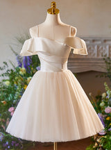 Champagne Tulle Straps Pleats Homecoming Dress