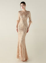 Short Sleeve Mermaid Sequins Prom Dress