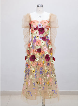 Long-sleeved Evening Dress with Detachable Sleeve