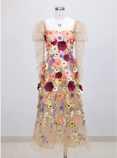 Long-sleeved Evening Dress with Detachable Sleeve