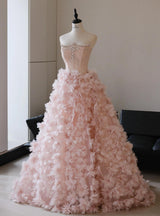 Pink Tulle 3D Flower Beading Quinceanera Dress