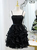Black Tulle Spaghetti Straps Homecoming Dress