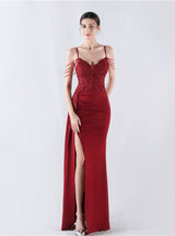 Mermaid Spaghetti Straps Beading Lace Prom Dress