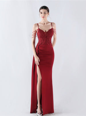 Mermaid Spaghetti Straps Beading Lace Prom Dress