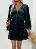 Retro Pleated Deep V-neck Velvet Dress