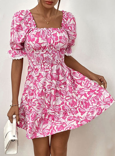 Bubble Sleeve Short Sleeve Print Dress